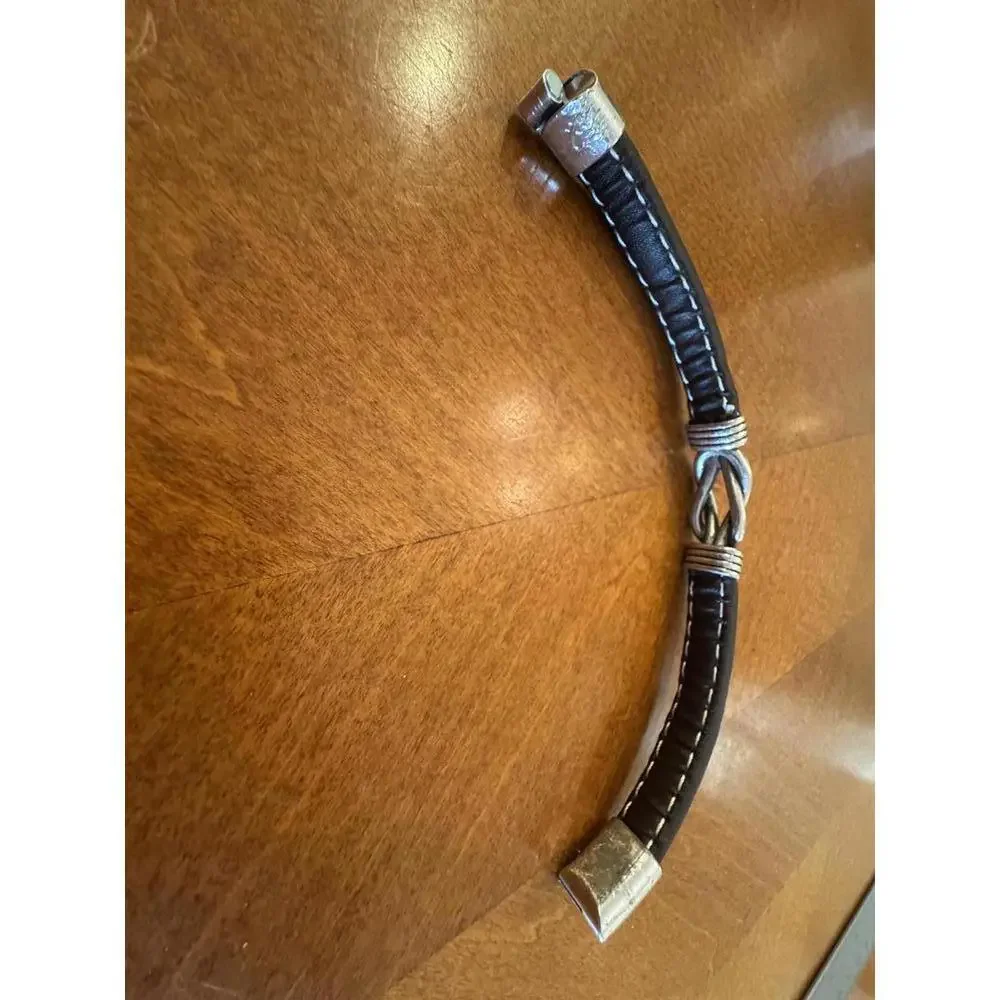 Men's Black Leather Bracelet with Silver Tone Knot Accent - Picture 5 of 5